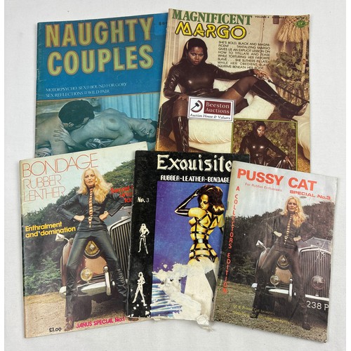 122 - 5 assorted vintage adult erotic magazines, mostly specialist fetish interest. To include Pussy Cat s... 