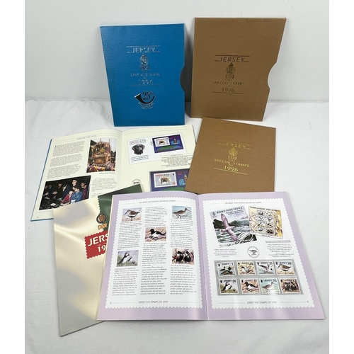 91 - 3 x 1990's Jersey Special Stamps yearbooks with slip cases, complete with mint stamps and miniature ... 