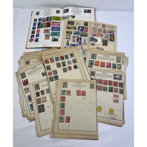 95 - 2 vintage mid century world stamp albums together with a collection of earlier loose album sheets.