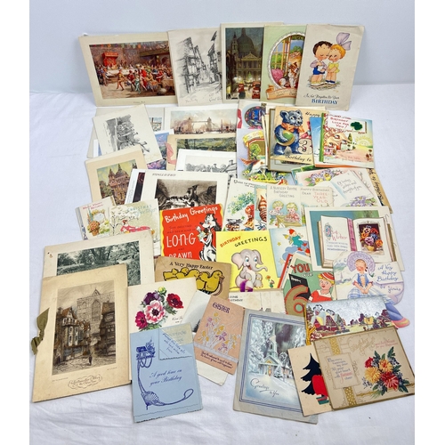 223 - A box of assorted vintage greetings cards, of varying designs and styles.