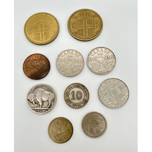 9 - A collection of 10 assorted vintage world coins dating from the 1920's & 40's, to include silver exa... 