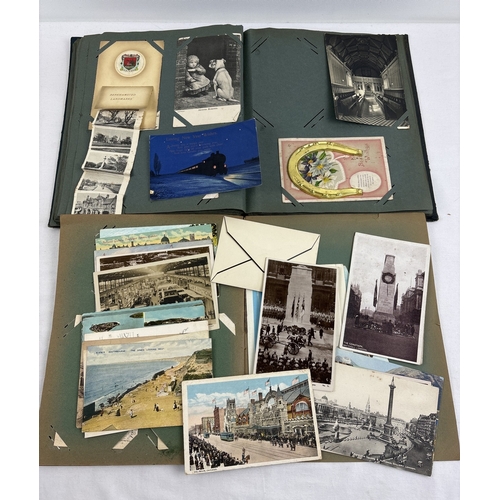 250 - 2 vintage postcard albums containing 150+ assorted Edwardian & vintage photographs, postcards and gr... 