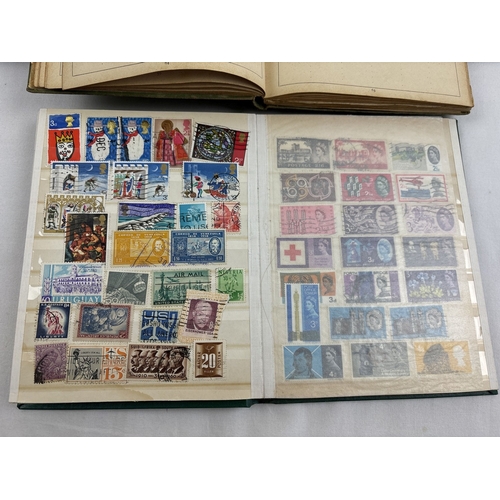 63 - A blue stamp collection album together with 2 small vintage stamp albums, all containing British and... 