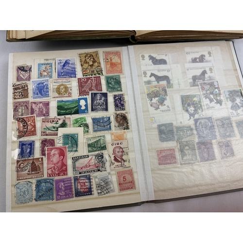 63 - A blue stamp collection album together with 2 small vintage stamp albums, all containing British and... 