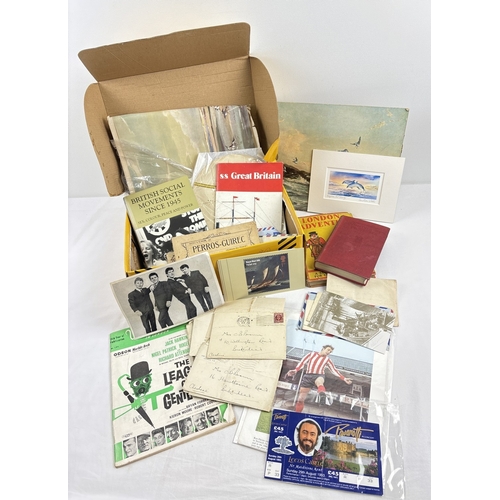 122 - A box of assorted vintage ephemera. To include BT phonecards, love letters & correspondence, various... 