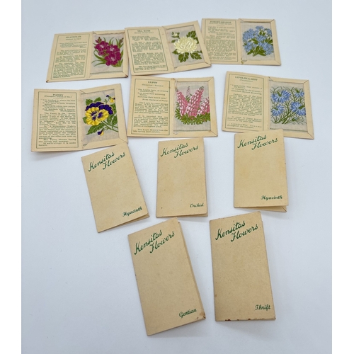 125 - 11 Kensitas silk Cigarette cards of flowers in individual cards wallets, each with information about... 