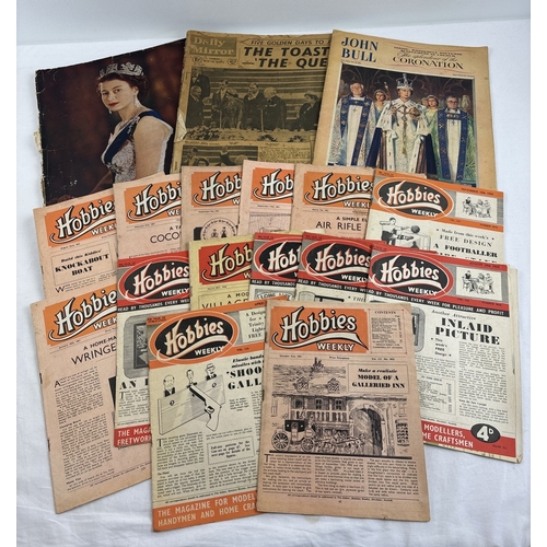 126 - A small collection of 1950's Hobbies Weekly magazines, most with their original woodwork patterns, t... 