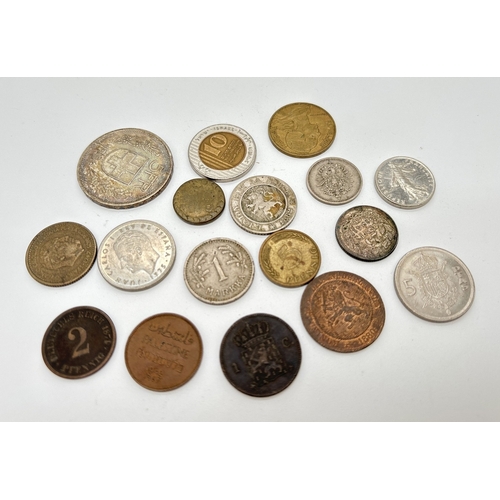 31 - A small collection of assorted antique & vintage foreign coins. To include 2 x 1874 German Pfennig c... 