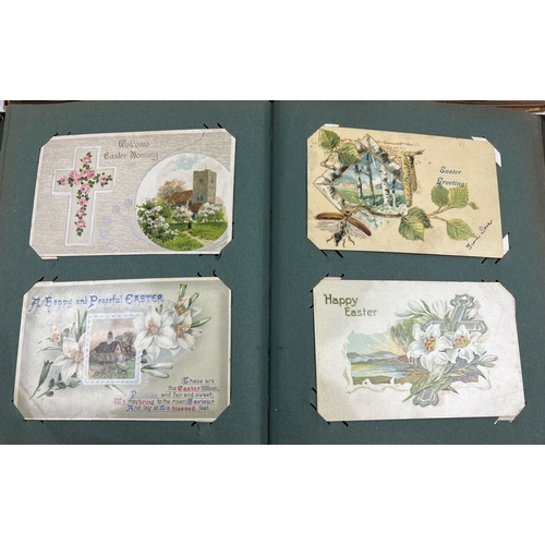 255 - 2 Edwardian postcard albums containing 175 assorted postcards, greetings cards and sweetheart cards.