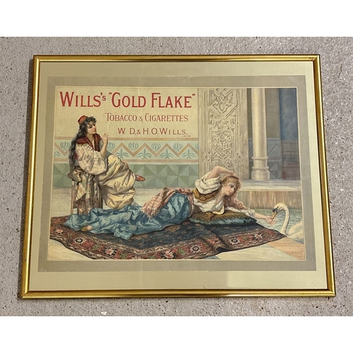 A vintage framed & glazed advertising poster/showcard for Will's Gold Flake Tobacco & Cigarettes. In a modern gilt frame and mount. Frame size approx. 47 x 56.5cm.