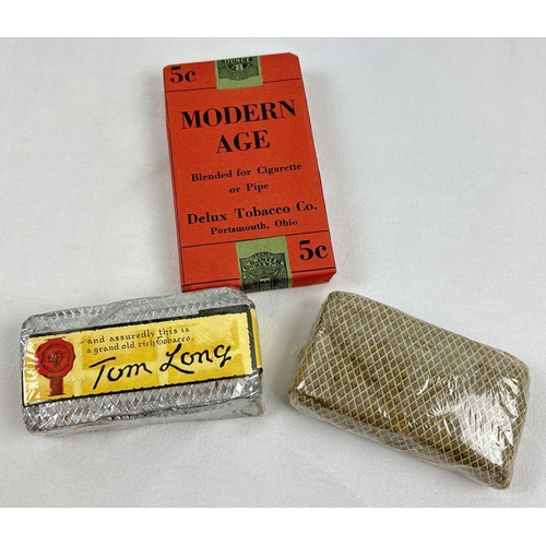 180 - 3 vintage full packets of tobacco. Modern Age American pipe tobacco with paper seals, Tom Long tobac... 