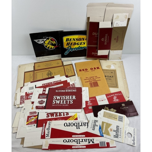 181 - A box of assorted vintage cigarette & cigar card advertising and multipack packaging from varying br... 