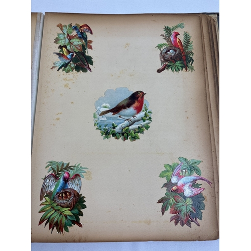 187 - A late Victorian scrap album with embossed floral and gilt detail to front cover, dated 1881. Contai... 