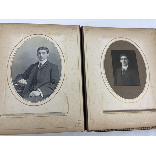 190 - A Victorian leather bound photograph album containing cabinet cards of Allan James Crawford Farie th... 