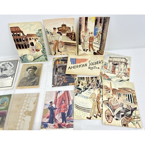 262 - A collection of 30 assorted early 20th century military related postcards, in clear plastic display ... 