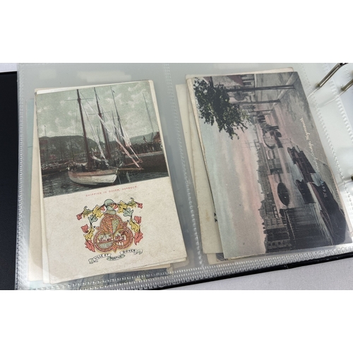 263 - A postcard binder containing 208 assorted early 20th century British postcards, to include RP's.