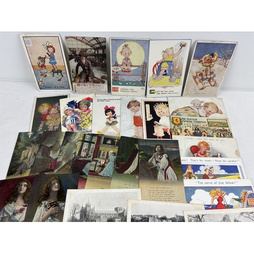 264 - A collection of 50 assorted vintage postcards & greetings cards to include 26 Hampshire CC Education... 