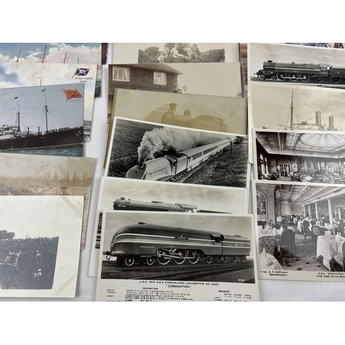 267 - 50+ assorted vintage postcards relating to vehicles and transport. To include photographic cards of ... 