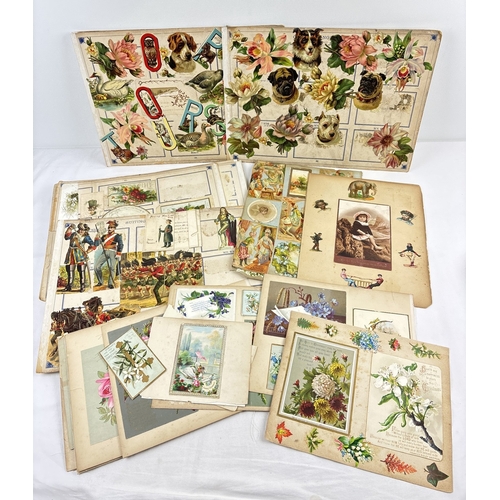 208 - A collection of assorted Victorian scrap book loose pages containing assorted scraps & greetings car... 