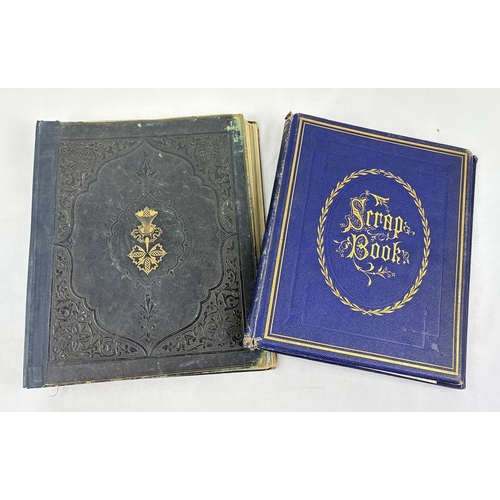 211 - 2 Victorian scrap books, mostly empty. Blue scrap book with gilt lettering, dated inside 1877, with ... 