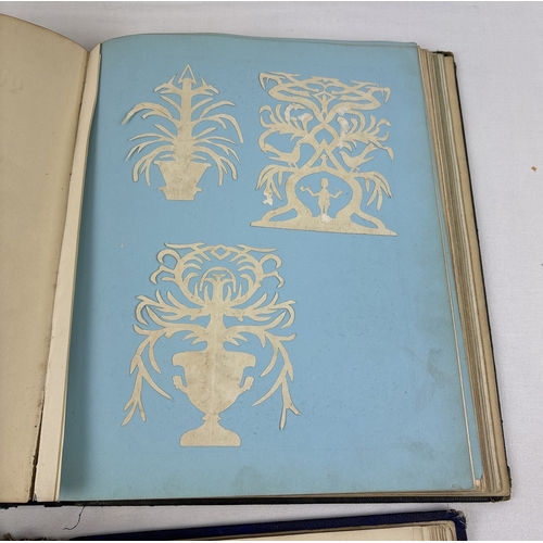 211 - 2 Victorian scrap books, mostly empty. Blue scrap book with gilt lettering, dated inside 1877, with ... 