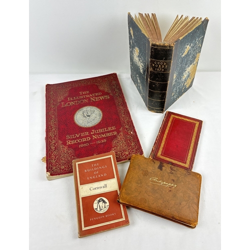 213 - 5 assorted antique & vintage books, some leather bound. To include 1935 Silver Jubilee issue of The ... 