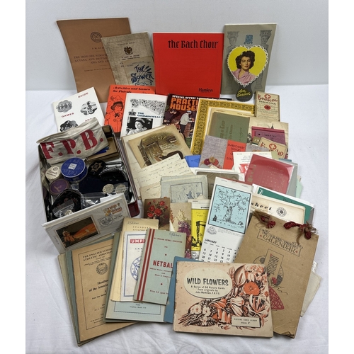 233 - A box of assorted vintage ephemera items to include booklets, calendars, handbooks and cosmetics box... 