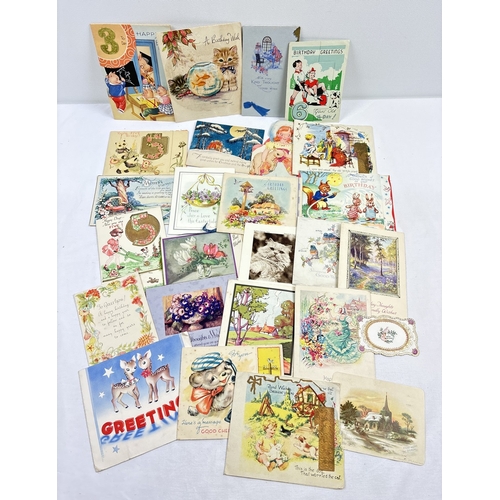 234 - A box containing 144 assorted early to mid 20th century greetings cards, in varying styles and sizes... 