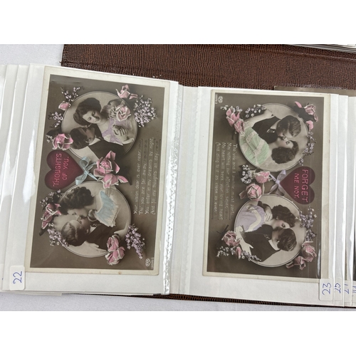 278 - 4 albums containing 299 assorted Victorian & vintage postcards to include famous actresses of the da... 