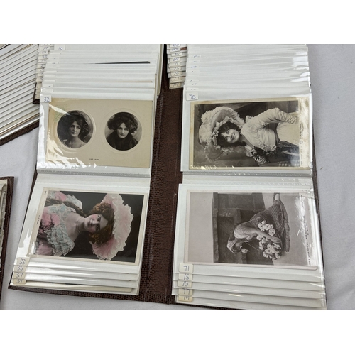 278 - 4 albums containing 299 assorted Victorian & vintage postcards to include famous actresses of the da... 