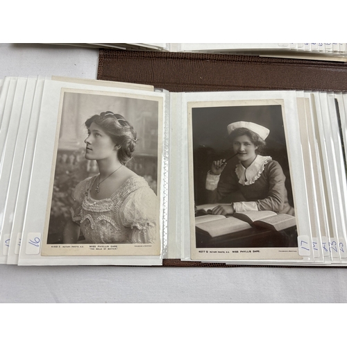 278 - 4 albums containing 299 assorted Victorian & vintage postcards to include famous actresses of the da... 