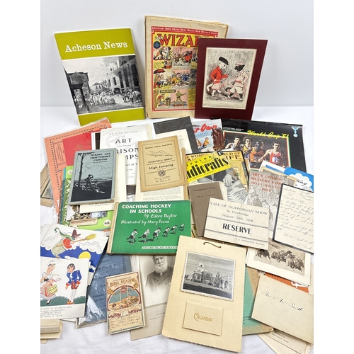 236 - A box of assorted vintage ephemera items to include cigarette card albums, booklets, calendars, maga... 