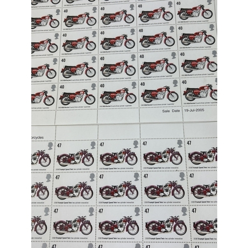 51 - A full set of 6 sheets of 2005 issue Motorbike stamps. Denominations of 40, 42, 47, 60, 68 and 1st. ... 