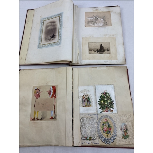 199 - 2 late Victorian scrap albums containing 98 assorted greetings cards.