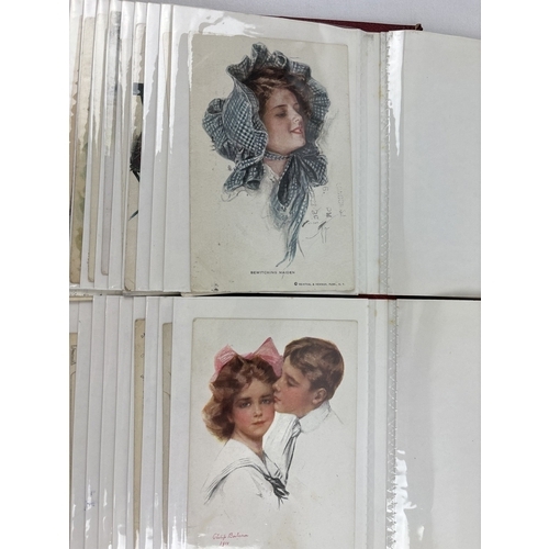 237 - An album containing 100 assorted Victorian & Edwardian greetings and sweetheart postcards.