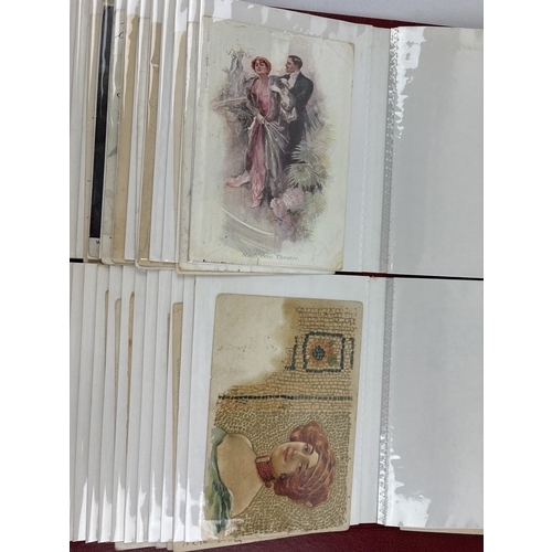 237 - An album containing 100 assorted Victorian & Edwardian greetings and sweetheart postcards.