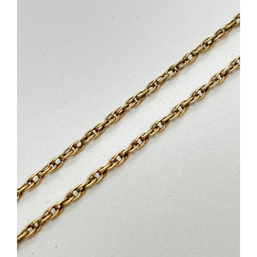 1009 - A 7.5 inch 9ct gold fine rope chain bracelet with spring ring clasp. Gold marks to fixings. Weight a... 