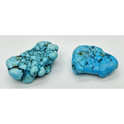 1074 - 2 pieces of natural blue turquoise, could be used for jewellery making. Largest pieces approx. 4 x 2... 