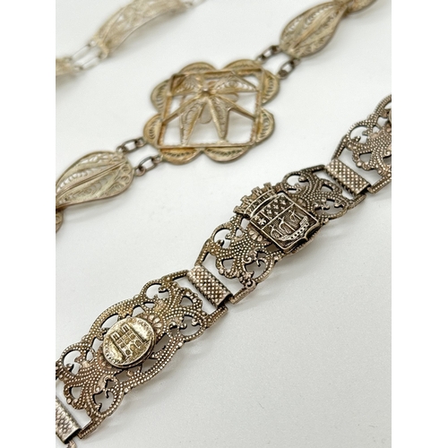 1083 - A vintage French Filigrane Depose Paris souvenir silver plate bracelet together with 2 white metal f... 