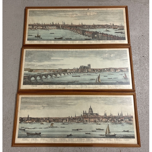 1419 - 3 vintage coloured prints of Panoramic views of the Thames from Westminster Bridge to London Bridge....