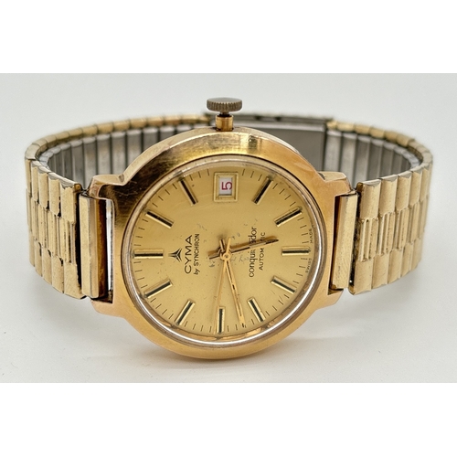 1133 - A vintage Cyma Synchron Conquistador automatic wristwatch with gold tone case and expanding bracelet... 