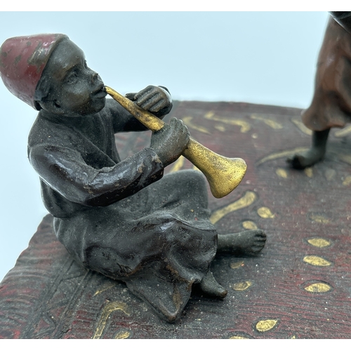 1196 - After Franz Bergmann - Arabian style cold painted bronze of children playing musical instruments. Ap... 