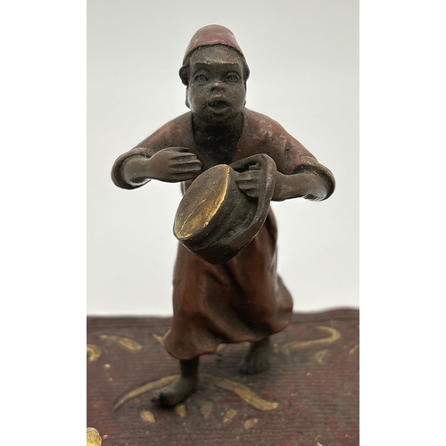 1196 - After Franz Bergmann - Arabian style cold painted bronze of children playing musical instruments. Ap... 