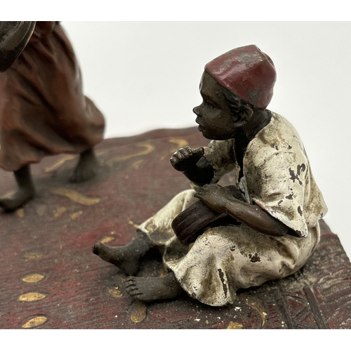 1196 - After Franz Bergmann - Arabian style cold painted bronze of children playing musical instruments. Ap... 