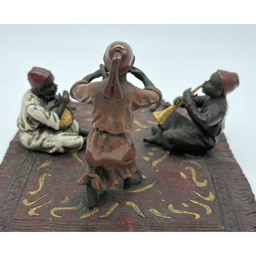 1196 - After Franz Bergmann - Arabian style cold painted bronze of children playing musical instruments. Ap... 