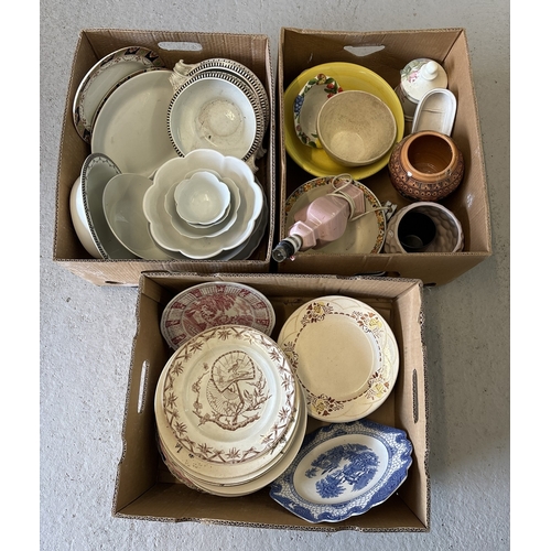 1243 - 3 boxes of assorted vintage and modern ceramics, in varying conditions. To include bowls, tureens, p... 