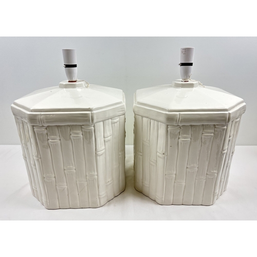 1244 - A large pair of Italian ceramic octagonal shaped table lamps of blanc de chine faux bamboo design. H... 