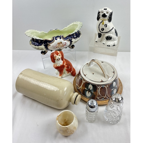 1253 - A collection of antique and vintage ceramics and glassware. To include a studio pottery cheese dish ... 