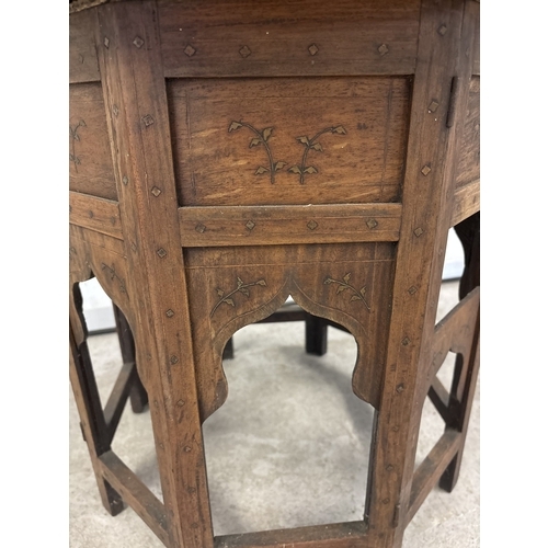 1274 - A 19th century brass inlaid octagonal occasional table with Persian brass tray top. Table base with ... 