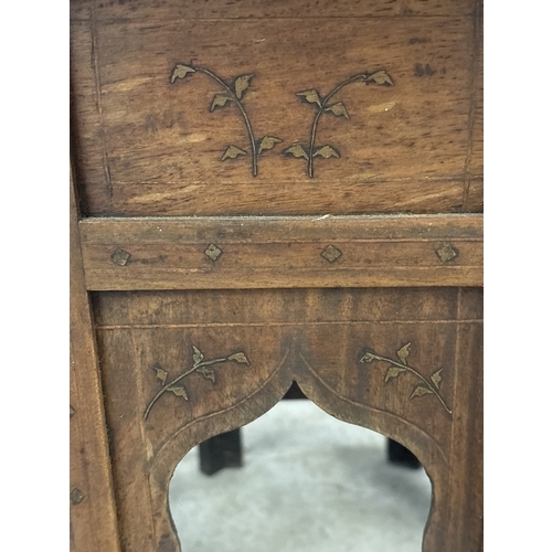 1274 - A 19th century brass inlaid octagonal occasional table with Persian brass tray top. Table base with ... 